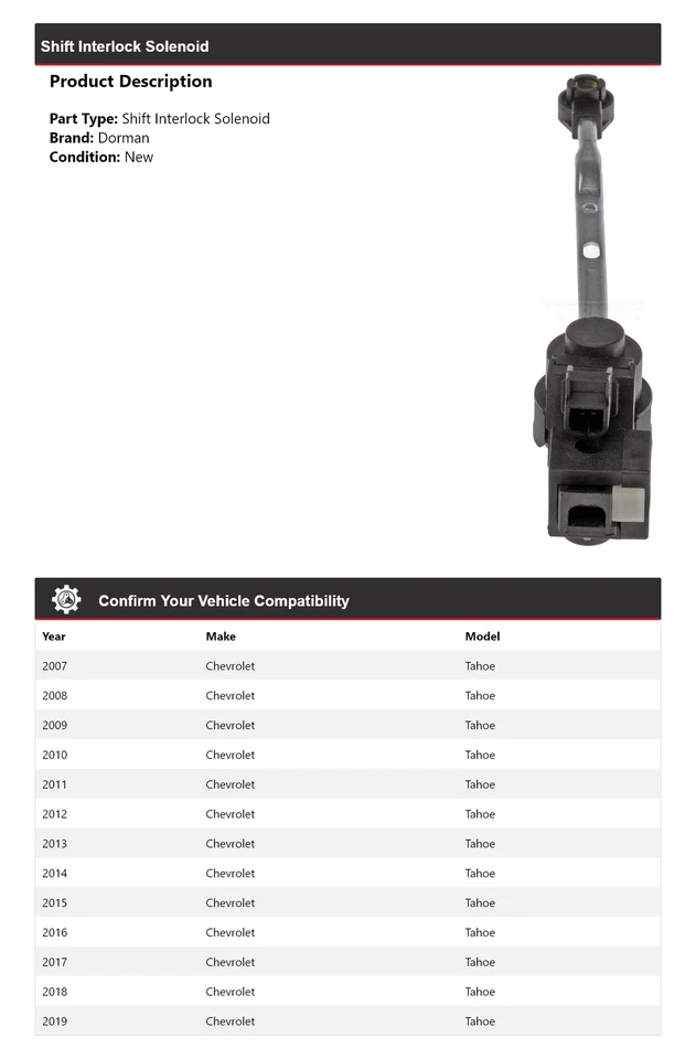 Solenoide de bloqueo de cambio para Chevrolet Tahoe Dorman 2007-2019 2008 2009 2010 Foto 2 de 4