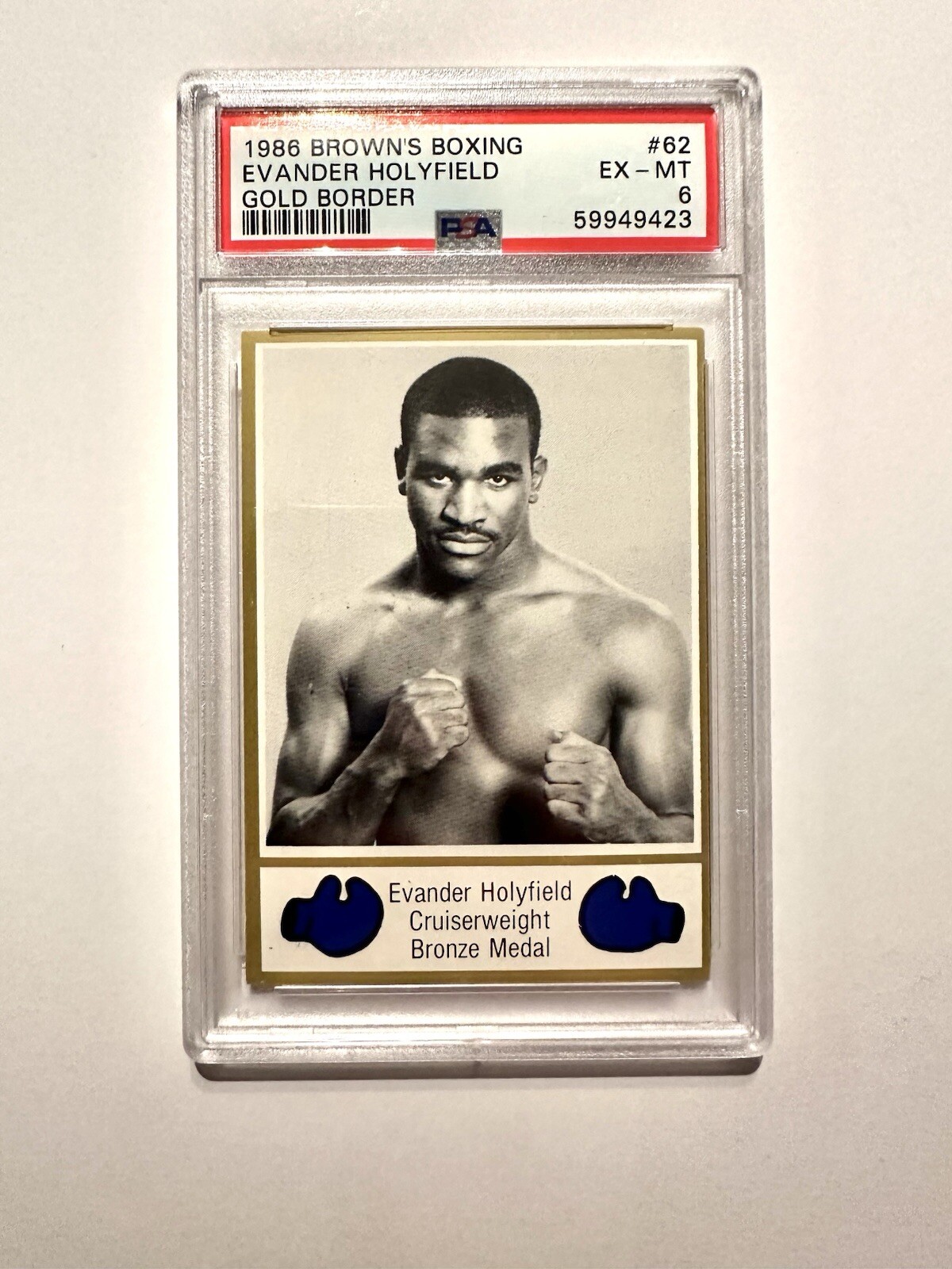 Evander Holyfield 1986 Brown’s Boxing Gold Border PSA 6