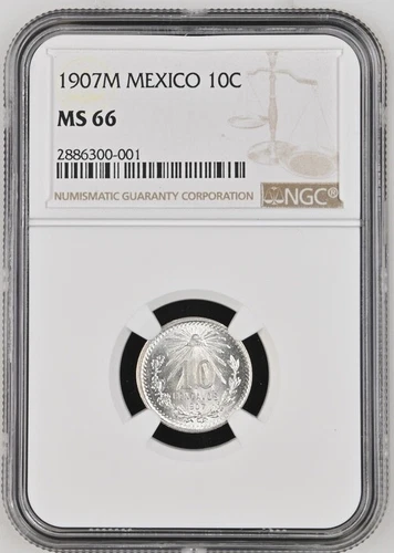 1907 M Mexico 10 Centavos NGC MS 66