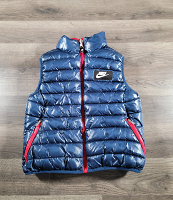Nike Kids Puffer Vest Size 6M Blue Full Zip Reversible Pockets Jacket Youth