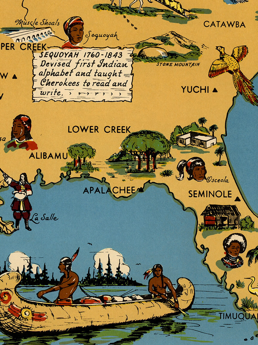 Indians of the USA Native American Tribes Historical Pictorial Map