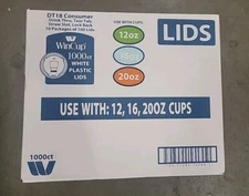 WINCUP PLASTIC DRINK THRU LIDS W/ STRAW SLOT, WHITE FITS 12-20 OZ CUPS, 1000 CT