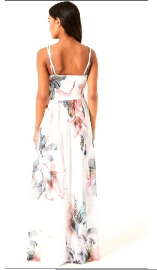 Маленькая хозяйка размер 14 белый цветочный шифоновое бисером с подкладкой макси платье - Изображение 4 из 4