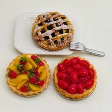 3 pieces Miniature Fruit Tart, Fake Pie, Miniature Fruit Cake, Fake Food clay