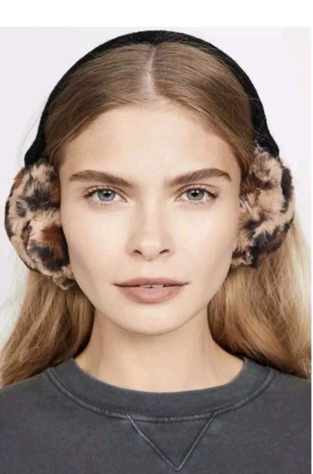 Hat Attack Fuzzy Black Leopard Faux Fur Earmuffs NWT Chunky Knit Headband Hat Attack Faux Fur Earmuff in Leopard | REVOLVE main image 4