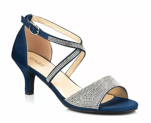 ZAPATOS DE BODA NUPCIAL MUJER SATINADO TACÓN MEDIO DIAMANTE TIRAS TALLAS 3-8 - Imagen 4 de 4