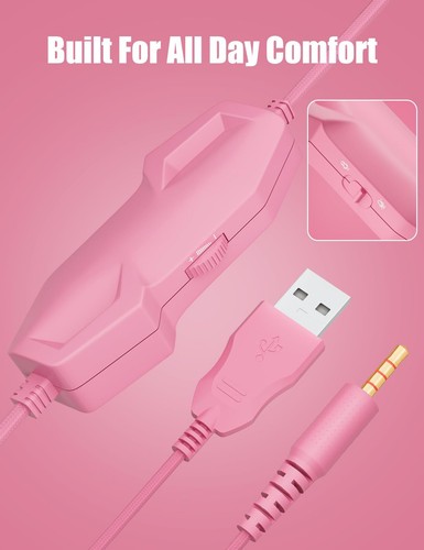Pink Gaming Headset with Detachable Cat Ears, Compatible with PS4 PS5 Xbox On... - Picture 8 of 8