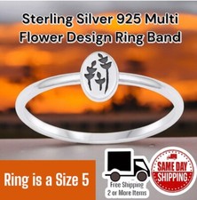 Sterling Silver 925 Multi Flower Design Stackable Ring Band Sz 5