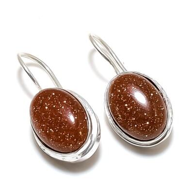 Sunstone Gemstone Handmade 925 Sterling Silver Jewelry Stud Earring Sz 0.75''