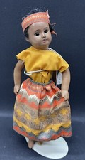 Antique BROWN bisque signed SFBJ PARIS jointed island doll glass eyes Large 11”