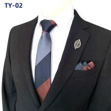 Classic Striped Gray Blue Jacquard Weave Men's Tie Necktie Pocket Square Set