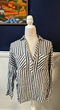 Tommy Hilfiger Long Sleeve Striped Pullover Collared Shirt Gray Sz Medium M