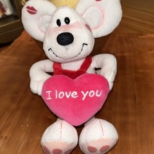 Jerry Elsner Valentine Mouse With Red Overalls And Pink Heart  I Love You  Lips
