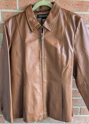 Dialogue Womens 100% Leather Jacket L Western Cowboy Minimalist Barncore Coat