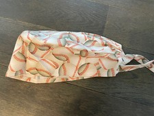 Baseball Men  s Surgical Scrub Cap Tie-Back MLB NCAA White Tan Stitches Chef