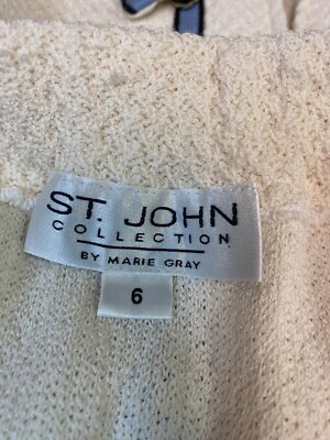 Vintage St John Knit Collection 2 Pc Zip Front White W/Blue Trim
