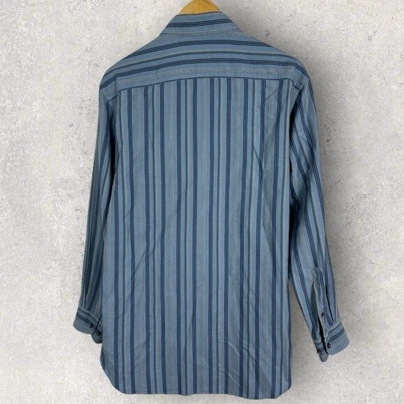 Armani Blue Striped Collared Button Down Shirt Mens Size Large Neck 16 Sleeve 41 Foto 3 de 4