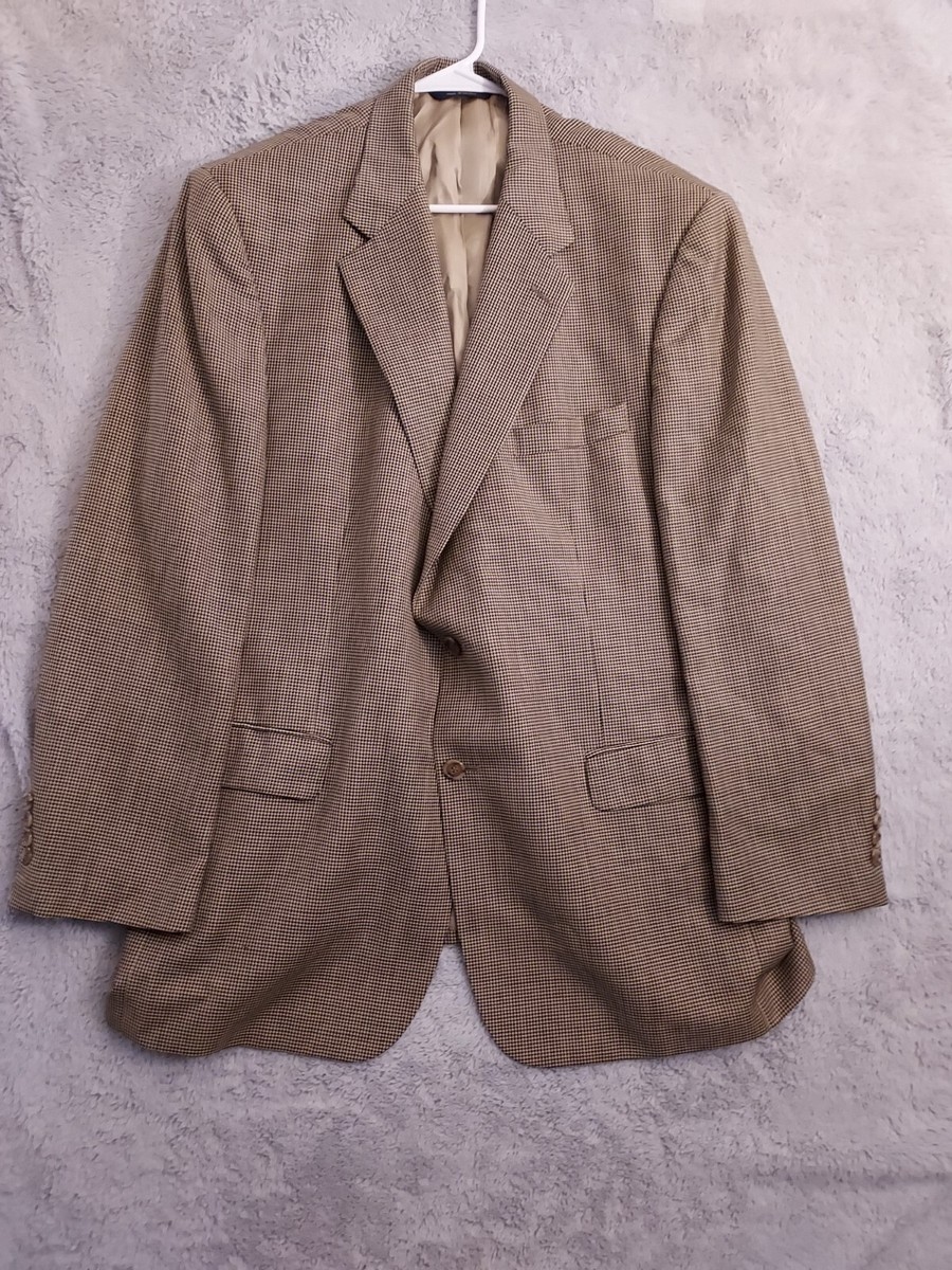 Brooks Brothers Blazer Mens 45R 100% Wool Gold Black Houndstooth Sport Coat  Prep
