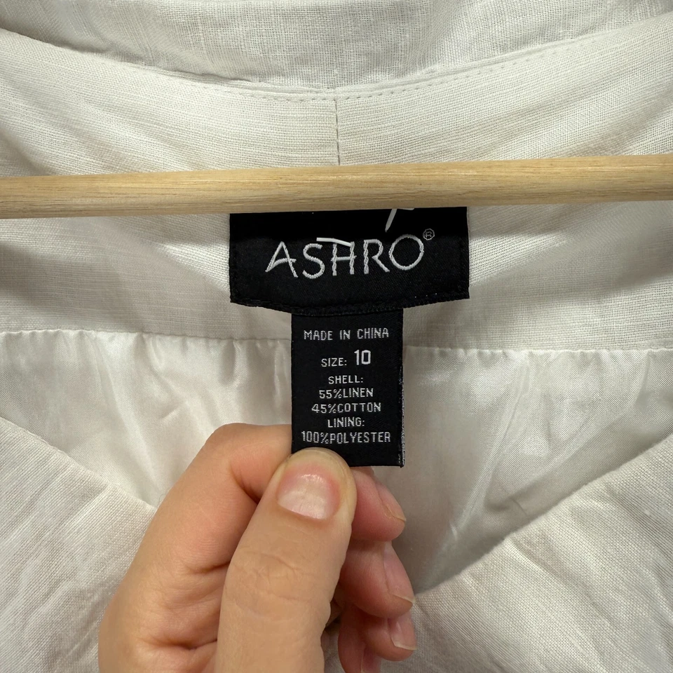 Vestido Ashro Mujer 10 Blanco Cambio Midi Cremallera Lino Forrado Manga Corta Cuello en V Foto 3 de 4