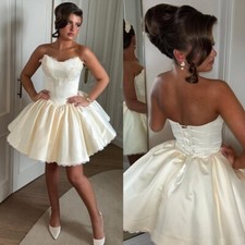 Beach Boho Sweetheart Short Wedding Dresses Satin Lace Up Bridal Gowns