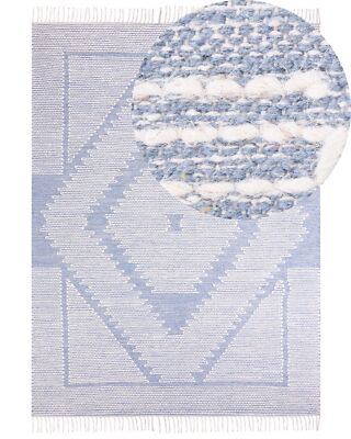 Teppich Baumwolle und Wolle blau / weiß mit geometrischem Muster 160x230cm Ansar