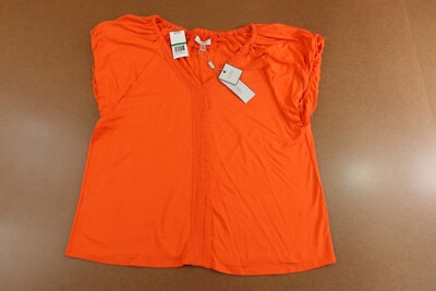 Cupio Womens Size Large Tigerlilly Orange Short Sleeve V Neck Pullover Top NWT