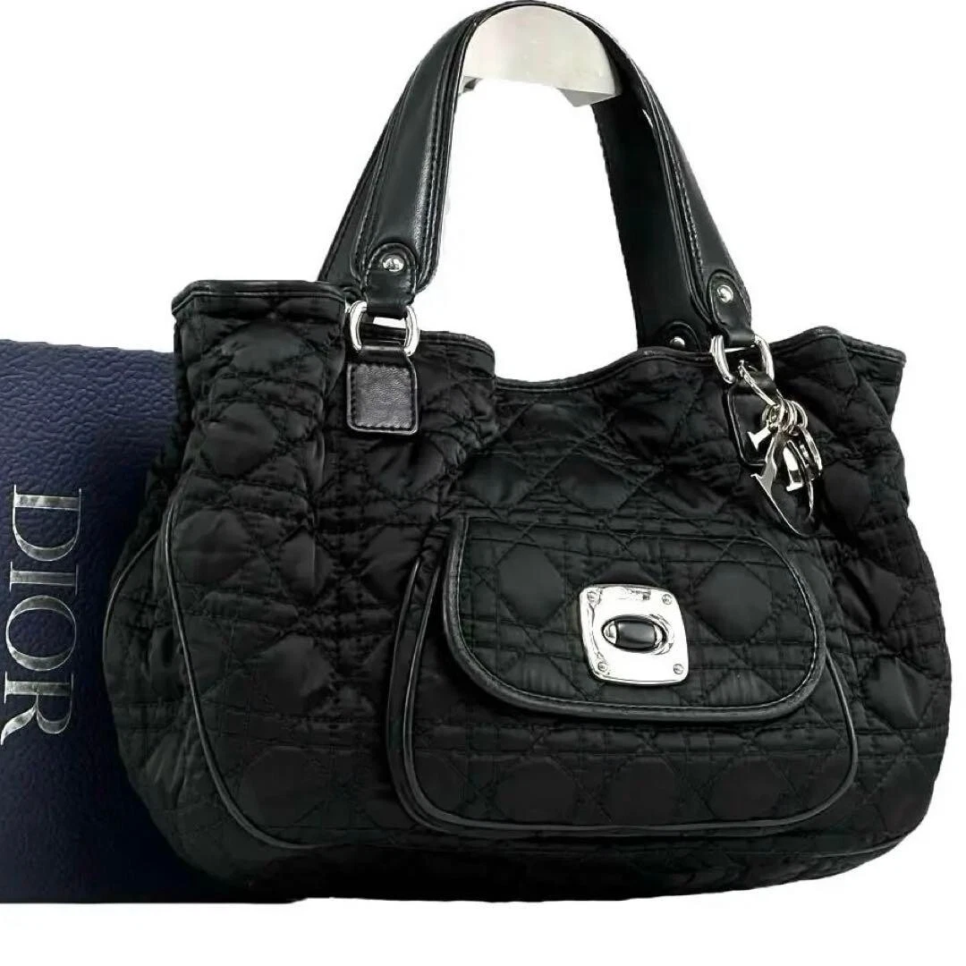 Sac fourre tout Christian Dior Boston sac à main cannage nylon cuir noir occasion F/S