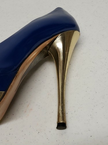 VERSACE BLUE PATENT LEATHER PEEP TOE DOUBLE PLATFORM HEELS PUMPS 36.5 US 6.5 - Picture 7 of 12