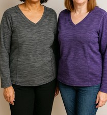 Lot of 2 St. John  s Bay Active Fleece Sweatshirts Women  s 0X V-Neck Purple Gray