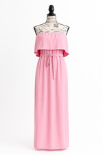 🌸 SHEIN Strapless Pink Belted Flowy Maxi Dress Side Slit Size Large NWOT 🌸