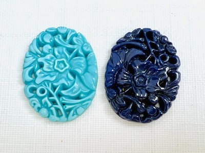 Große Vintage 40er Jahre deutsche Pressglas Blumen Cabochon Brosche Anhänger Fundstück