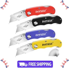DIYSELF 4 Pack Box Cutters Utility Knives Folding for Cardboard & Warehouse