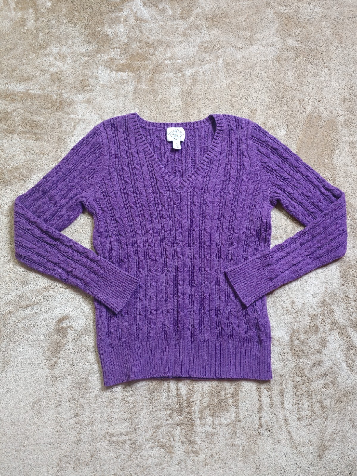 Vintage St Johns Bay V Neck Sweater Italian Plum Knit Womens Size Medium