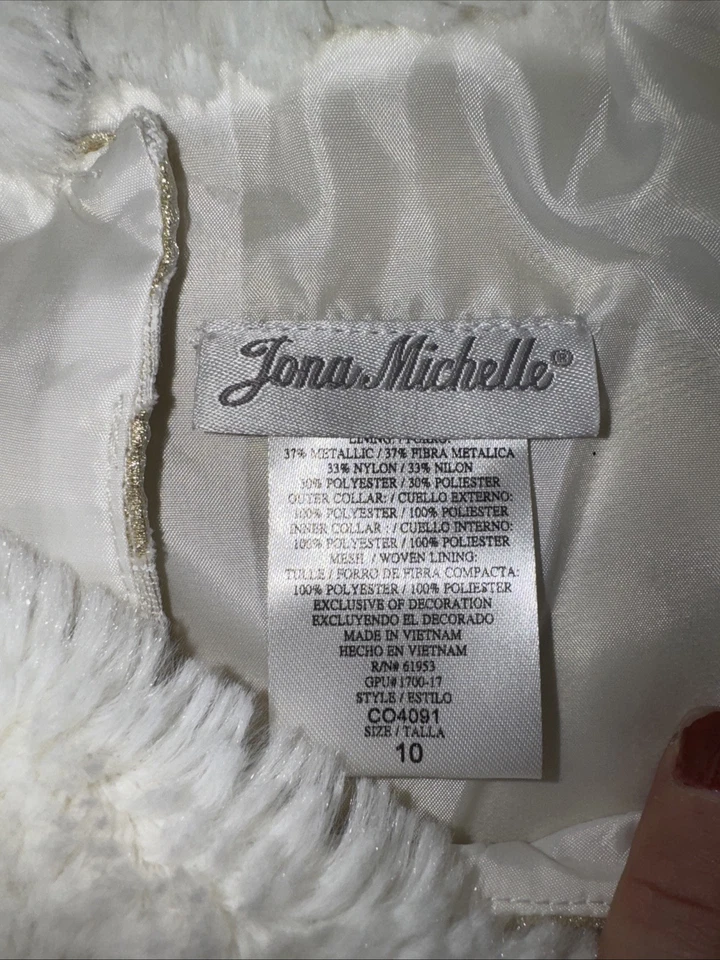 NUEVO CON ETIQUETAS VESTIDO FORRADO JONA MICHELLE NIÑA Talla: 10 BLANCO ROTO/DORADO METÁLICO Foto 3 de 4