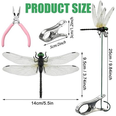 Plastic Dragonfly Clips, 12pcs Black Set for Pots & Plants