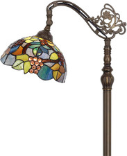 Adjustable Tiffany Stained Glass Floor Lamp - Purple Grape Design