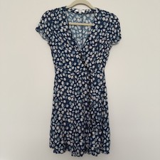 Madewell Button Wrap V Neck Mini Dress Womens Size 0 French Floral Blue