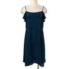 Loft Cold Shoulder Flounce Mini Dress in Omnious Teal M