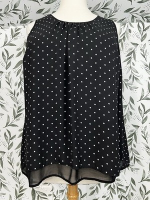 Danielrainn Polka Dot Tie-up Neck Black Blouse Plus Size 2X Top Pleated #E