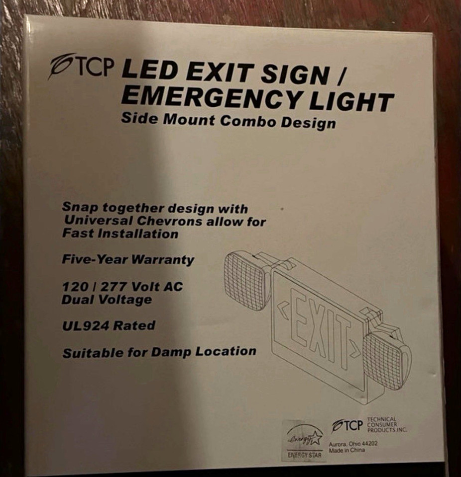 TCP LED Exit Sign Emergency Light Side Mount Combo Dual Voltage 120 ...
