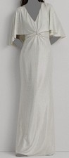 Lauren Ralph Lauren Women's White Twist-Front Cape-Overlay Gown Dress Size 8