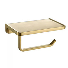 Wall Mounted Bathroom Solid Metal Toilet Paper Holder with Phone Shelf in Brushe