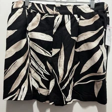 Time & Tru Womens Linen SEP Short NWT SZ L (12-14) Tropical Black Tan Button Zip