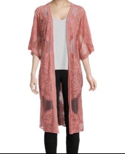 Time & Tru rosa Spitze Lagenlook Kimono Large/X-Large (L/XL) Morgenmantel Staubtuch Überwurf - Bild 3 von 9