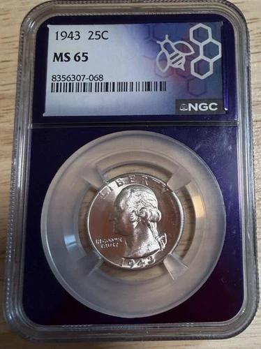 1943 "P" Washington SILVER Quarter 25c NGC MS65 Traderbea Purple Core
