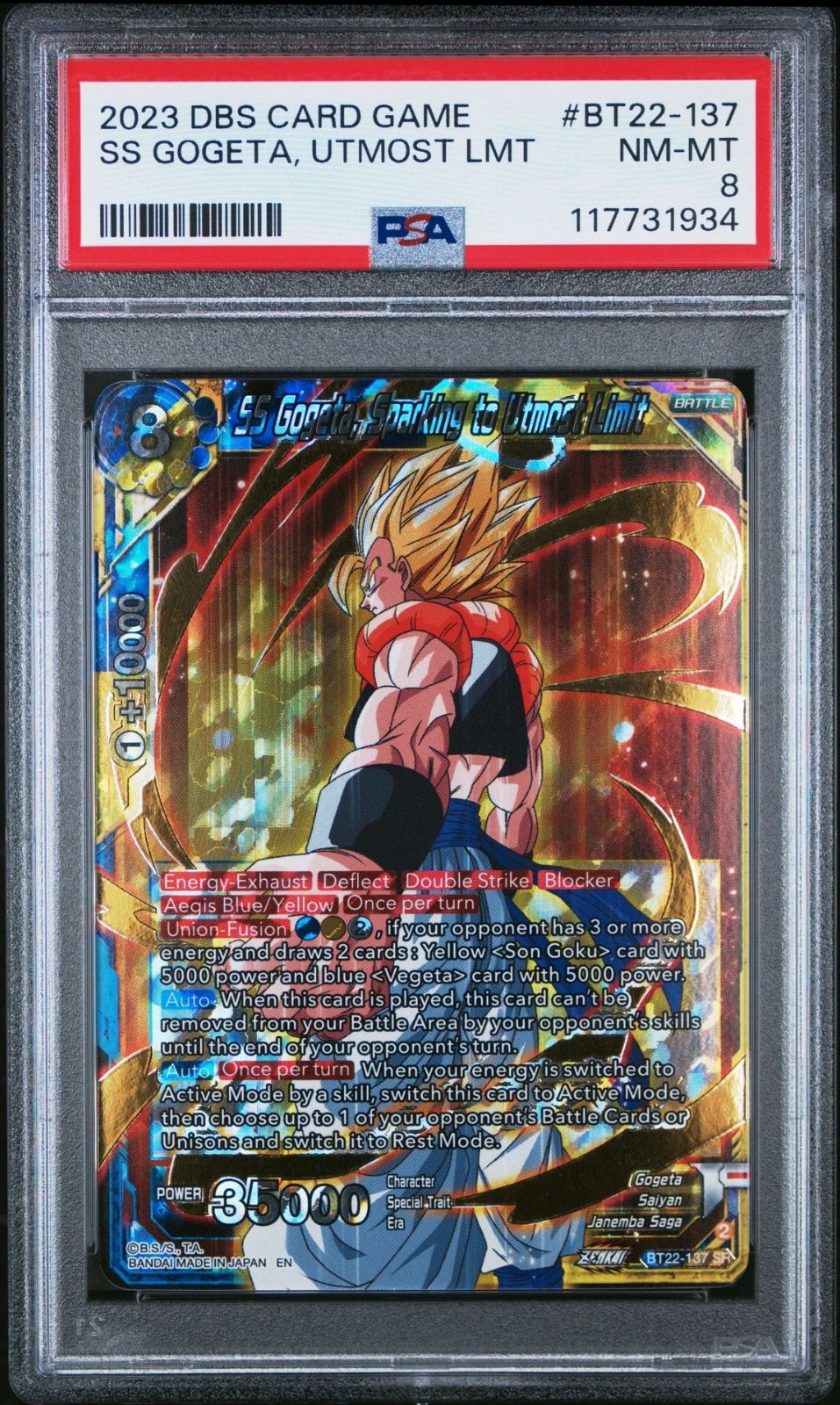 2023 Dragon Ball Card Game Gogeta Sparking Utmost Limit #BT22-137 PSA 8 NM-MT