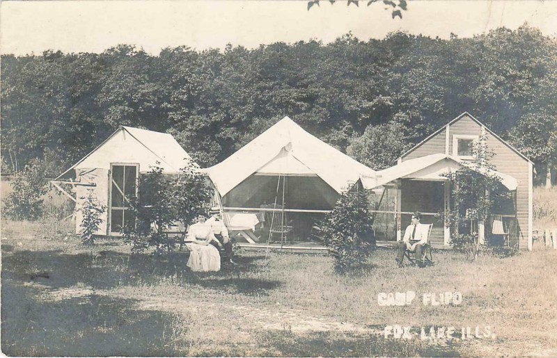 RPPC Camp Flipo Fox Lake Illinois Tents Cabin People Vintage RPPC Postcard