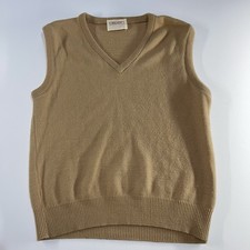 VTG Lord Jeff Sweater Vest Medium V-Neck Beige Brown Wool Blend Grandpa Made USA
