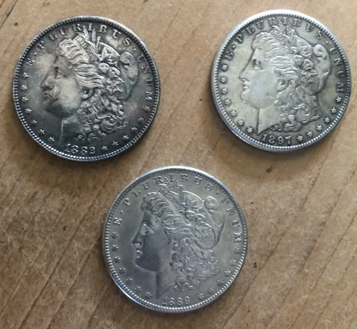 Lot of 3 Morgan Silver Dollars 1882 1887 1889 Very Nice Coins Details UNC