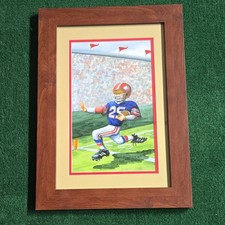 Clayton Galleries Touchdown Hand-Colored Football Art Print Framed 21.5x16